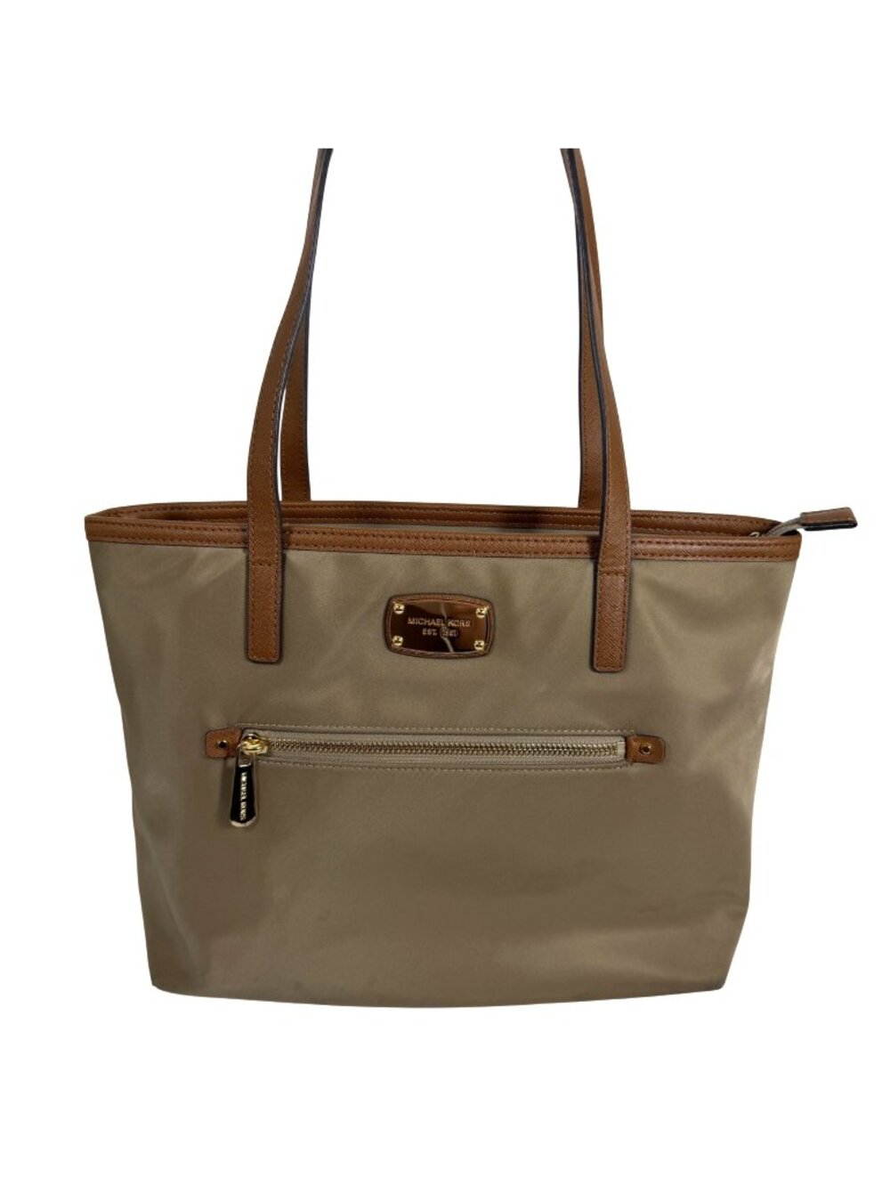 Michael Kors Montauk Khaki/Tan Nylon/Leather Tote Bag Shoulder Bag